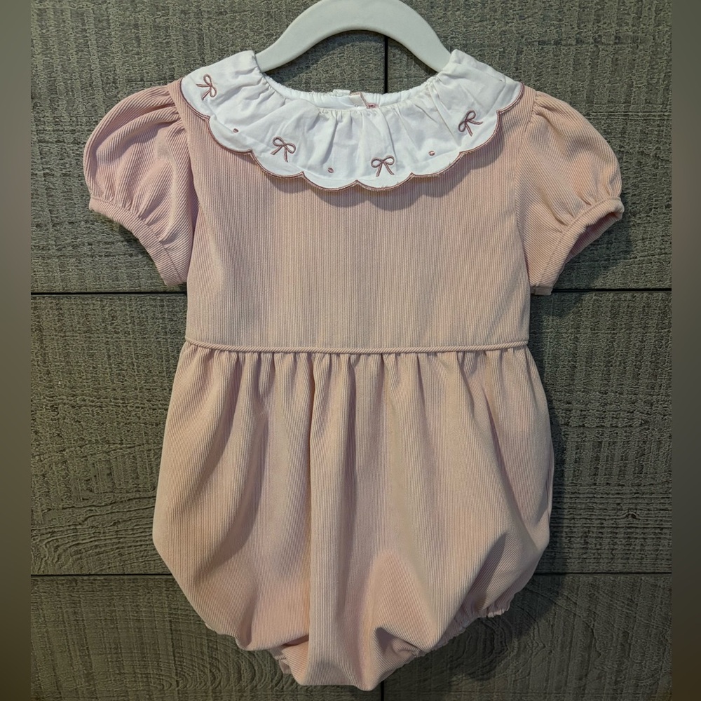 Sal & Pimenta Pink Candy Corduroy Bubble with Embroidered Bows
